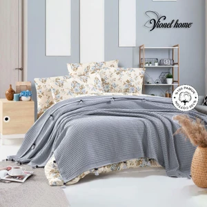 Vionel Home Pamuklu Çift Kişilik Yatak Örtüsü Waffle Desen Ponponlu Gri Pike