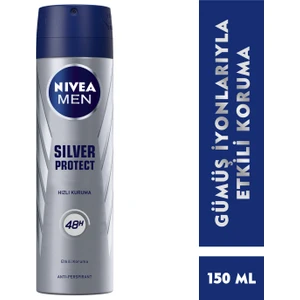 NIVEA Men Erkek Sprey Deodorant Silver Protect 150 ml; Ter ve Ter Kokusuna Karşı 48 Saat Anti-perspirant
