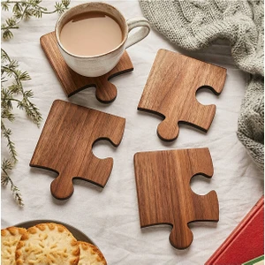 Ahşap Desenli Puzzle Mdf Bardak Altlığı 4'lü Set