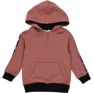Erkek Bebek Kapüşonlu Kolları Şerit Detaylı Sweatshirt