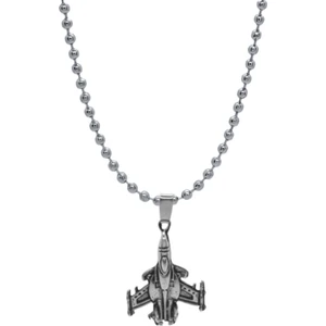 Jet Uçak Figürlü Kolye Gümüş Kaplama Top Zincirli