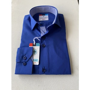 Düz Saks  Pöti Kareli Okul Çocuk Gömleği