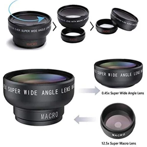 0.45X Cep Telefonu Lensi Süper Geniş Açı Lens Kiti 12.5x Süper Makro Lens Balıkgözü