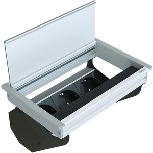 Metalline® Fix-Line Fırçalı Kapaklı Masaüstü Priz Kutusu -Eloksal