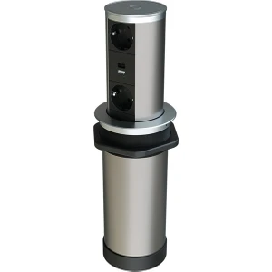 Metalline® tower-Line Bas-Aç Masaüstü Priz Kutusu Usb-A , Usb-C - Gümüş