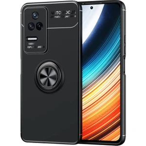 Xiaomi Poco F4 Focus Serisi Yüzük Standlı Silikon Kılıf - Siyah