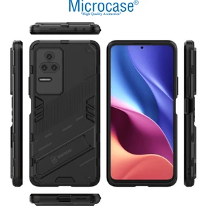 Xiaomi Poco F4 Matrix Serisi Armor Standlı Perfect Koruma Kılıf -Siyah