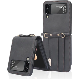 Zsunsky Shop Samsung Galaxy Z Için Deri Telefon Kılıfı Flip3 5g Siyah (Yurt Dışından)