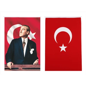Atatürk Resmi Kumaş ve Türk Bayrağı Ikili Set
