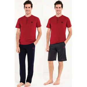 U.S. Polo Assn. 12005 Erkek 3'Lü Erkek Şort Pijama Takımı - Bordo