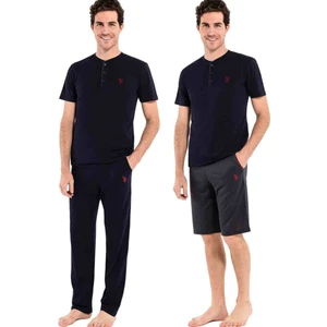 U.S. Polo Assn. 12005 Erkek 3'Lü Erkek Şort Pijama Takımı - Bordo