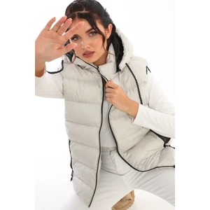 Kadın Spor Günlük Silikon Dolgu Çıkartılabilen Fermuarlı Kapüşon 3 Cepli Şişme Yelek