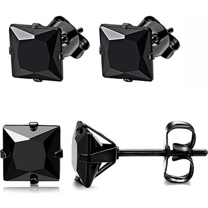 Siyah Çelik 6 Takım Kare Taşlı Bayan Erkek Küpe ES80 fiyatları