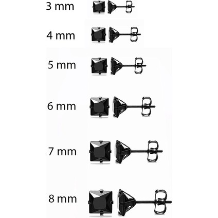Siyah Çelik 6 Takım Kare Taşlı Bayan Erkek Küpe ES80 modelleri