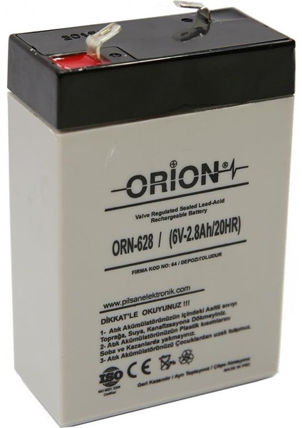 ORN628 6V 2.8AH BakıMsiz Kuru Akü