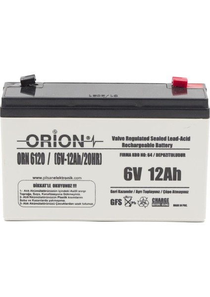 ORN6120 6V 12AH BakıMsiz Kuru Akü
