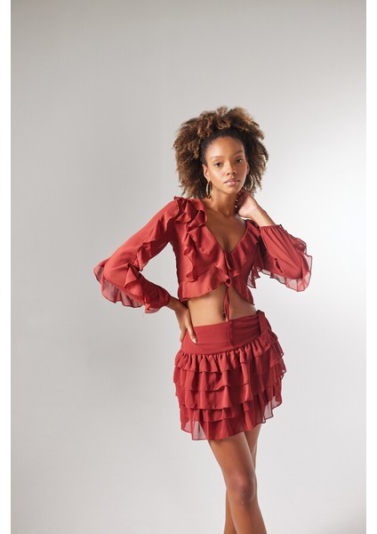 Beli Lastikli Volanlı Mini Elsa Etek Kahverengi fiyatları