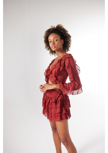 Beli Lastikli Volanlı Mini Elsa Etek Kahverengi modelleri