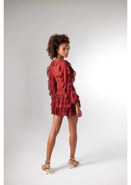 Beli Lastikli Volanlı Mini Elsa Etek Kahverengi indirimleri