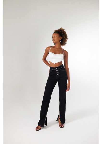 Askılı Saten Shery Crop Beyaz modelleri