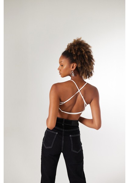 Askılı Saten Shery Crop Beyaz indirimleri