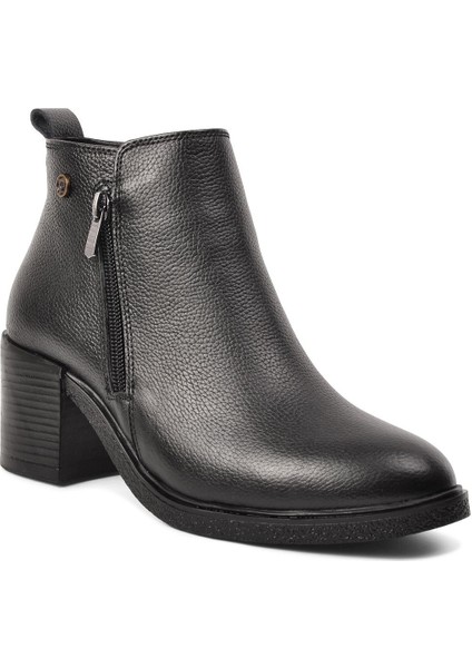 PC-52025 Siyah Deri Topuklu Kadın Bot