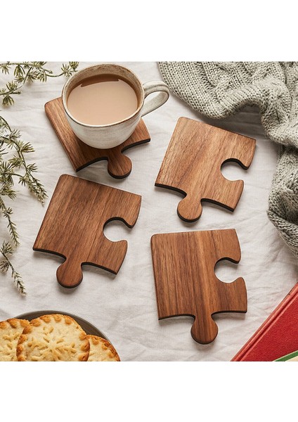 Ahşap Desenli Puzzle Mdf Bardak Altlığı 4'lü Set