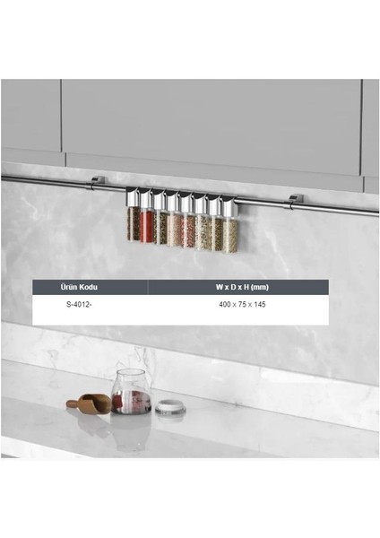 8'li Baharatlık Seti Askılı Baharatlık Krom - S-4012-C