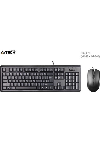 A4 Tech KR-9276 USB Klavye Mouse Set mm Siyah