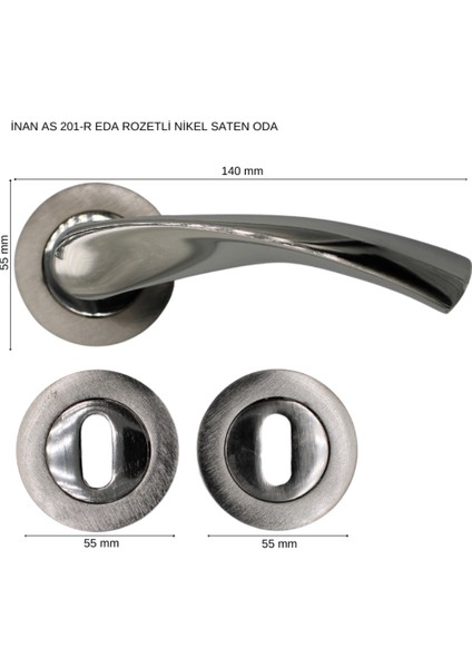 Inan Eda Oda Rozetli Kapı Kolu Nikel Saten 1 Takım