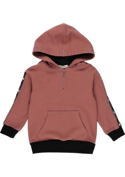 Erkek Bebek Kapüşonlu Kolları Şerit Detaylı Sweatshirt