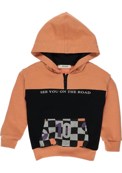 Erkek Bebek Dama Desenli Kanguru Cep Sweatshirt