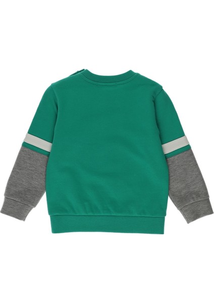 Erkek Bebek Blok Renk Şeritli Baskı Detaylı Sweatshirt