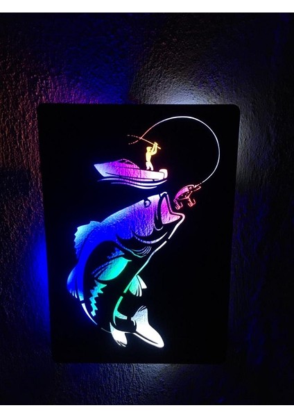 Fishing Balıkçılık Temalı LED Işıklı Ahşap Tablo 50 x 35 cm fiyatları