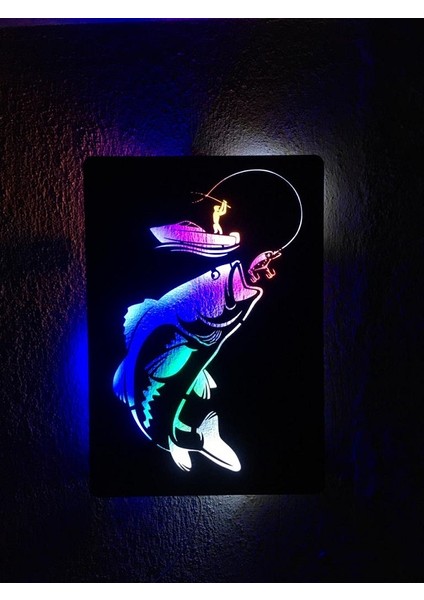 Fishing Balıkçılık Temalı LED Işıklı Ahşap Tablo 50 x 35 cm fırsatları