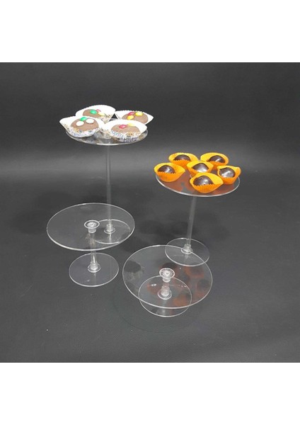 Şeffaf Pleksi 4'lü Geniş Daire Teşhir Cupcake Standı