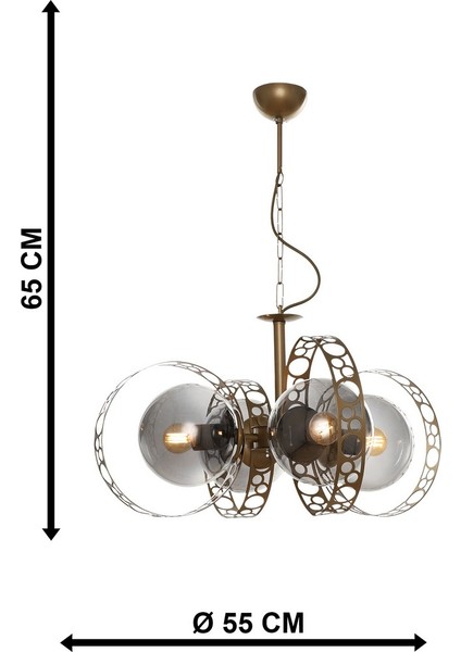 Leylifer 4.lü Eskitme Çemberli Füme Glob Camlı Avize