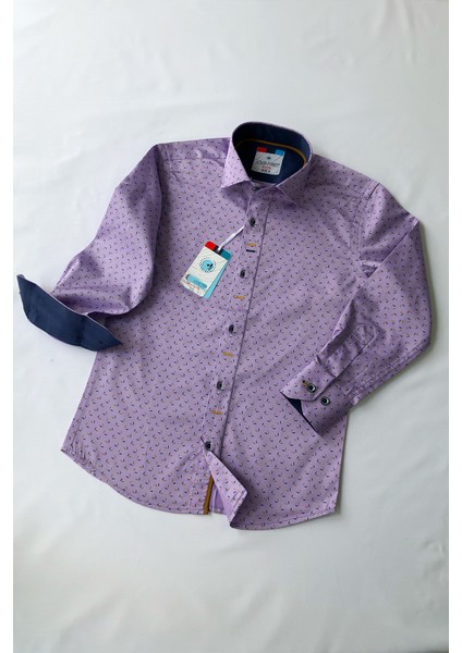 Yeni Sezon Lila Oklu Uzun Kol Çocuk Gömlek