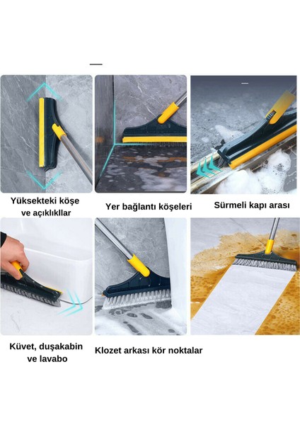 2 In 1 V Şeklinde Fırça ve Çekçek Paspas Mop Banyo Mutfak Duvar Köşe Boşluk Ovma Cleaning Brush