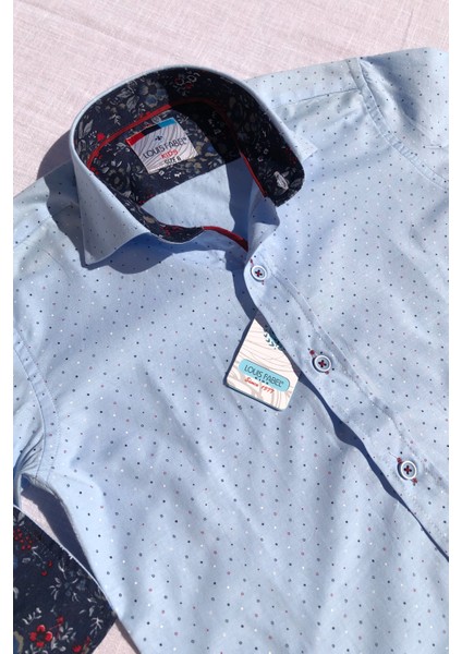 Yeni Sezon Bebe Mavi Noktalı Uzun Kol Çocuk Gömlek