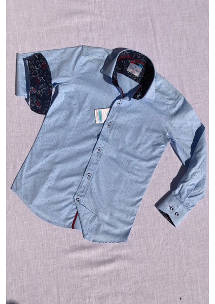 Yeni Sezon Bebe Mavi Noktalı Uzun Kol Çocuk Gömlek modelleri