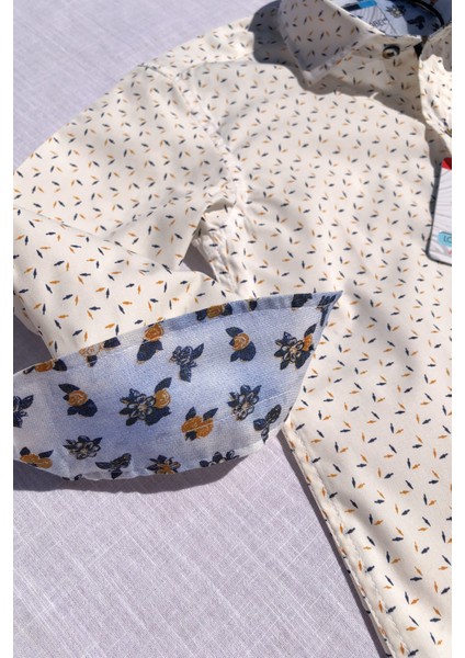 Yeni Sezon Lacivert Krem Ok Detaylı Uzun Kol Çocuk Gömlek modelleri