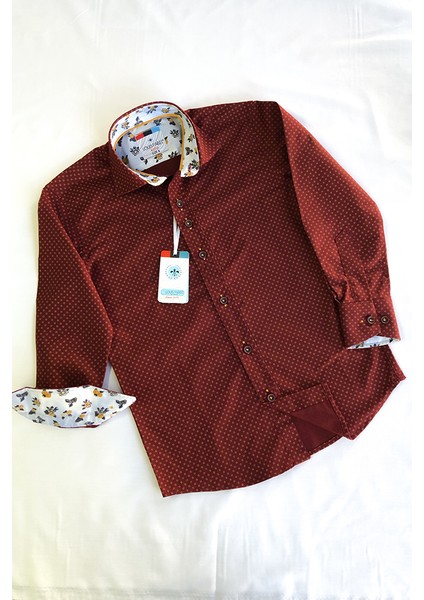 Yeni Sezon Bordo Minik Çiçek Desenli Uzun Kol Çocuk Gömlek fırsatları