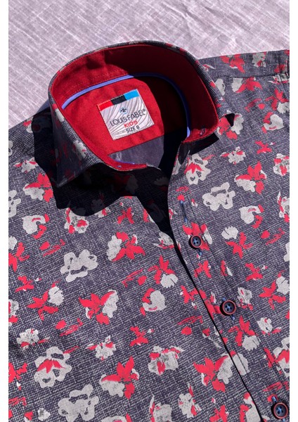 Yeni Sezon Bordo Çiçekli Uzun Kol Çocuk Gömlek fiyatları