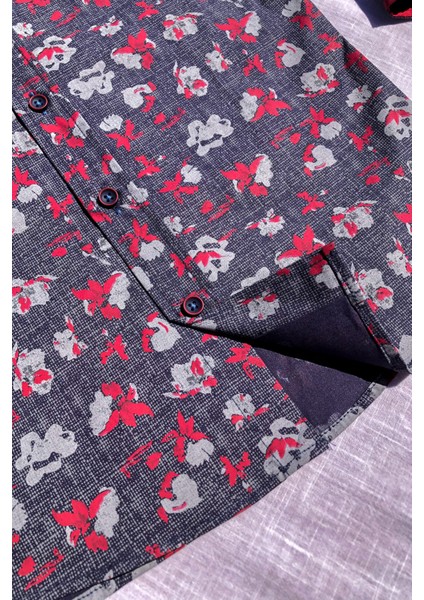 Yeni Sezon Bordo Çiçekli Uzun Kol Çocuk Gömlek modelleri