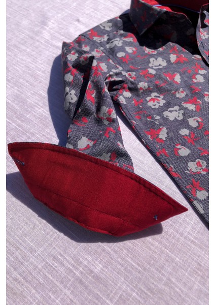 Yeni Sezon Bordo Çiçekli Uzun Kol Çocuk Gömlek fırsatları