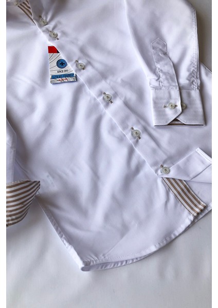 Beyaz Kahve Çizgili Okul Çocuk Gömleği fiyatları