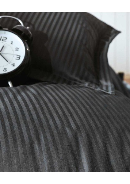 Cotton Box Çift Kişilik Saten Nevresim Takımı Elegante Stripe Siyah