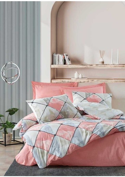 Cotton Box Ranforce Nevresim Takımı Çift Kişilik Tetragon Pembe