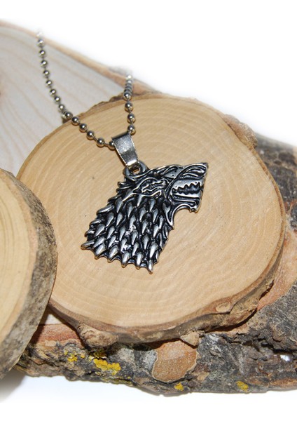 Game Of Thrones Stark Amblemi Kolye Gümüş Kaplama Top Zincirli